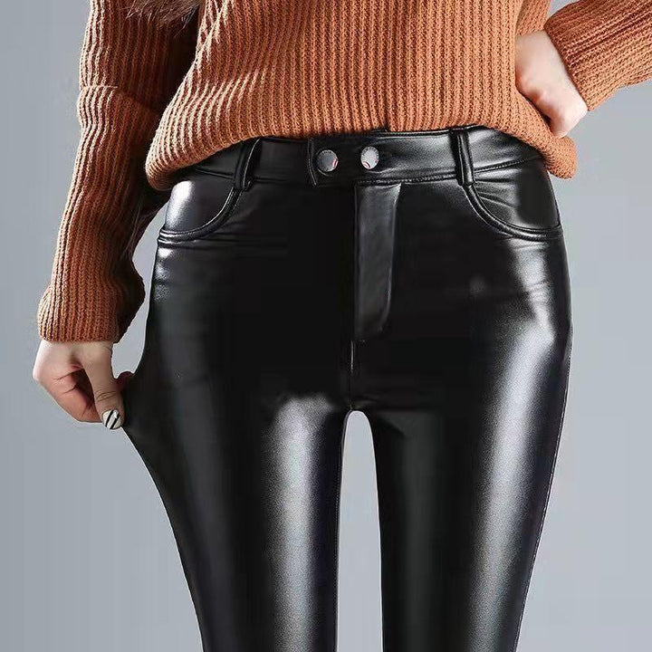 Pantalon simili cuir femme noir slim polaire extensible - MonSimiliCuir