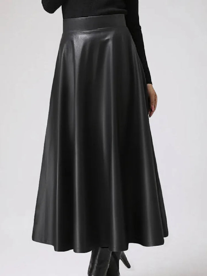 Jupe longue évasée en simili cuir noire pour femme - MonSimiliCuir