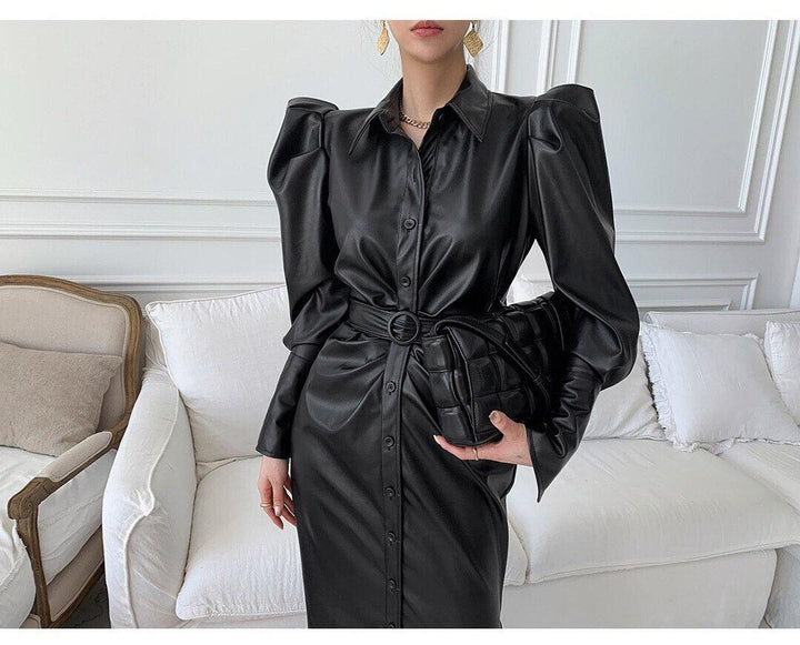 Chemise robe simili cuir noir femme avec ceinture - MonSimiliCuir