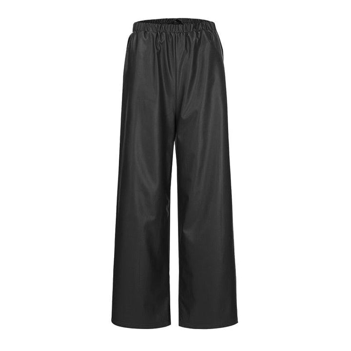 Pantalon large en simili cuir pour femme à élastique noir - MonSimiliCuir