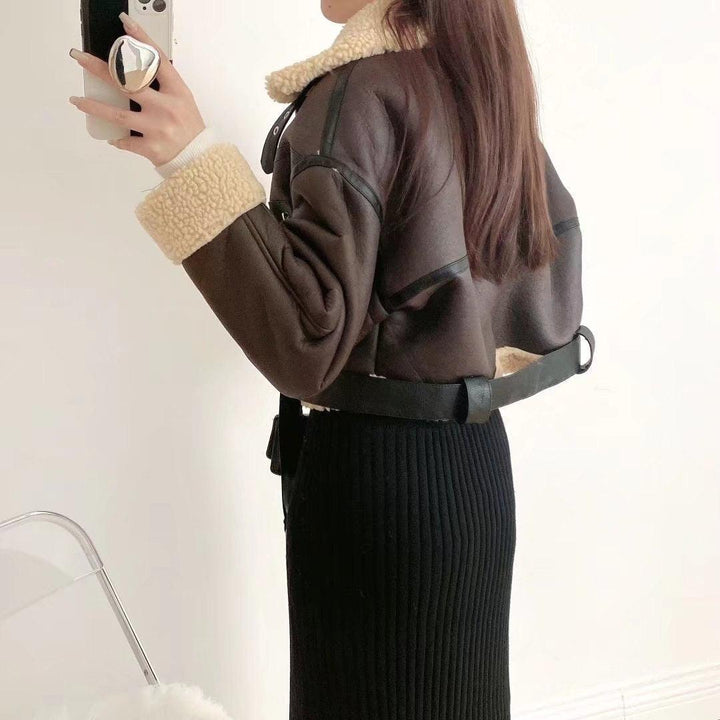 Manteau simili cuir femme court fourrure synthétique marron - MonSimiliCuir