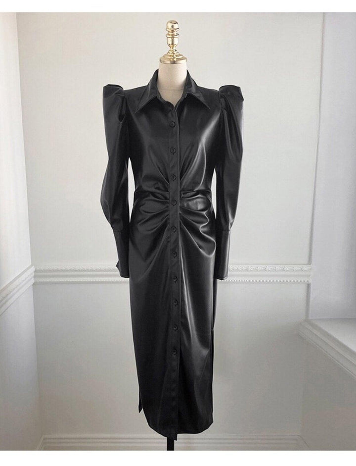 Chemise robe simili cuir noir femme avec ceinture - MonSimiliCuir
