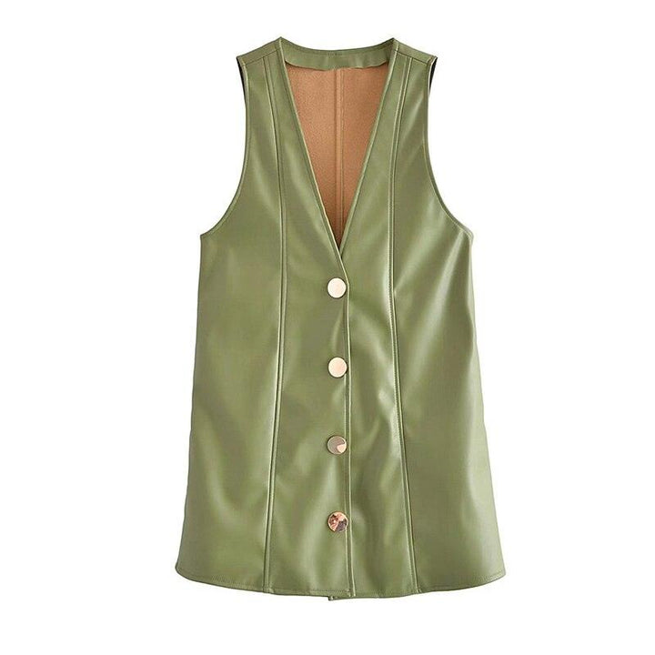 Robe gilet sans manche en simili cuir pour femme verte - MonSimiliCuir