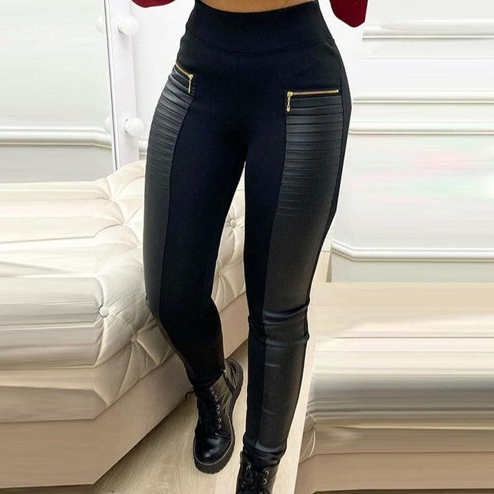 Pantalon simili cuir femme slim contraste noir - MonSimiliCuir