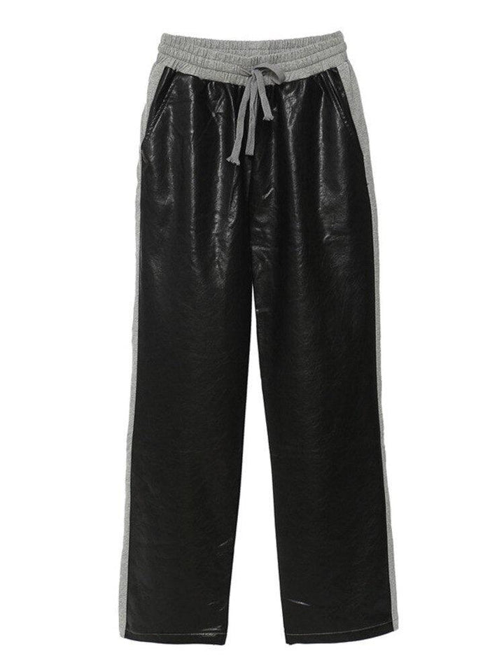 Pantalon jogging simili cuir femme bi-matière noir et gris - MonSimiliCuir