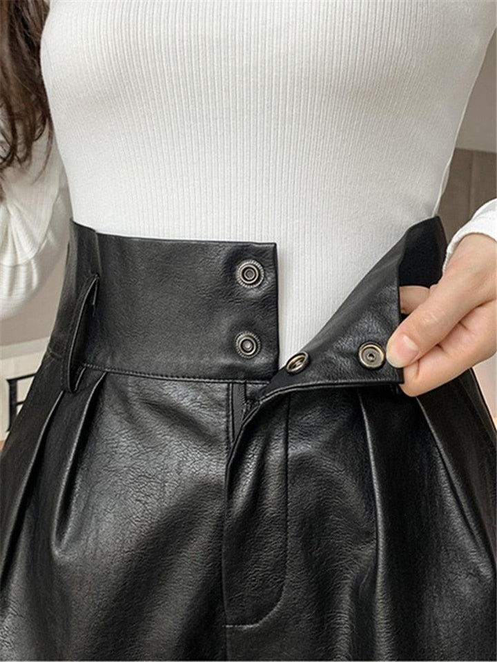 Short noir plissé simili cuir femme taille haute - MonSimiliCuir