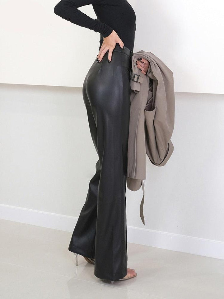 Pantalon ample en simili cuir noir pour femme taille haute - MonSimiliCuir