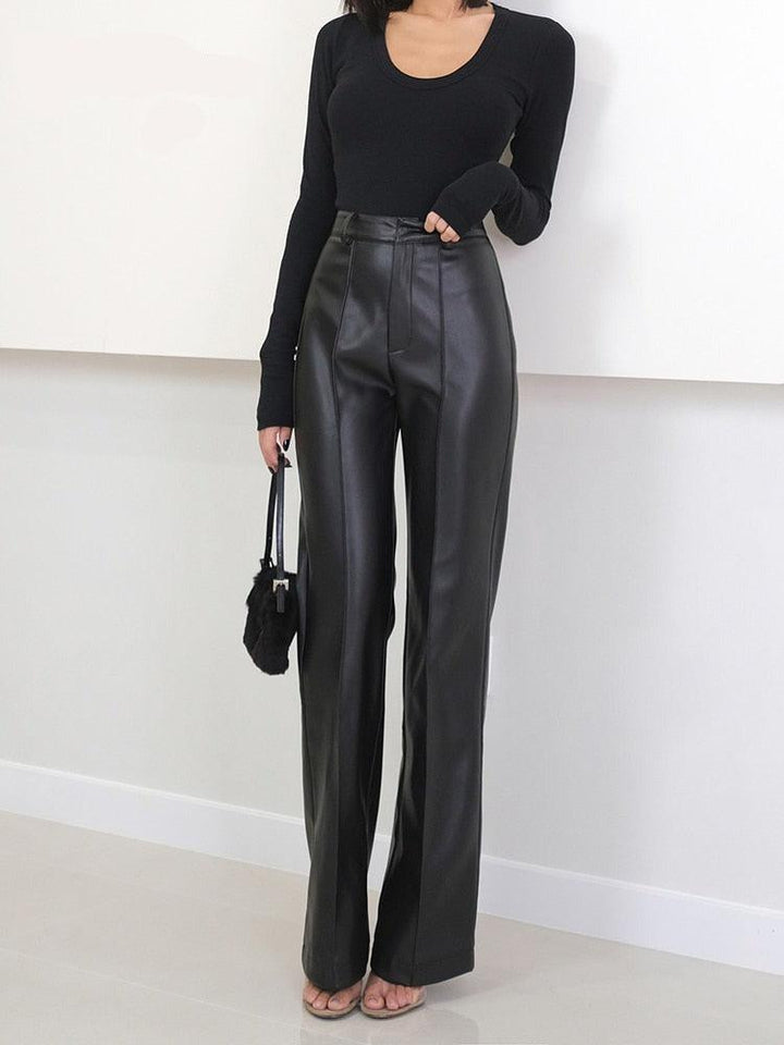 Pantalon ample en simili cuir noir pour femme taille haute - MonSimiliCuir